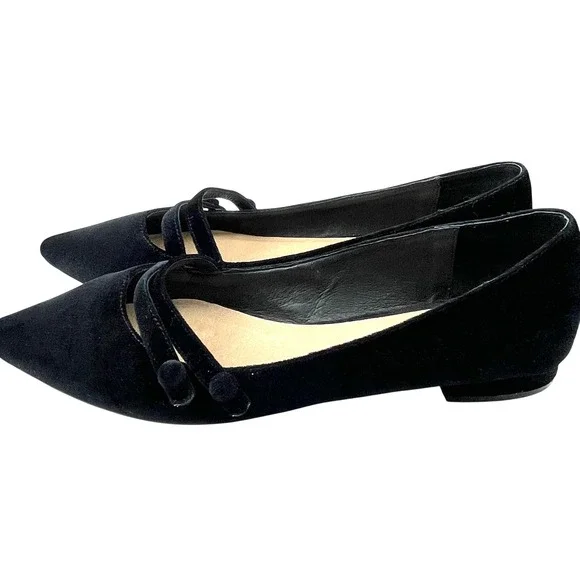 Saks Fifth Avenue Flats Women 10 Black Good Velvet Mary Jane Pointed Toe Luxury - Picture 11 of 16